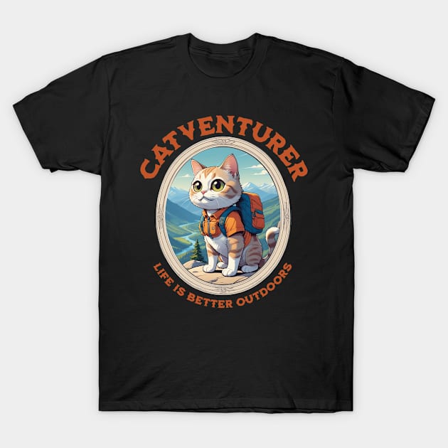 Catventurer: Pawsitively Adventurous T-shirt T-Shirt by CoffeeBrainNW